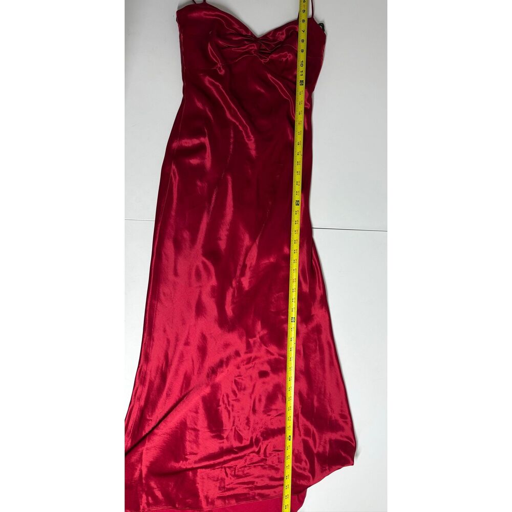 Kiki U.S.A Red Satin Maxi Dress Open Back Lace-Up Evening Gown Size S Chic - Picture 11 of 15